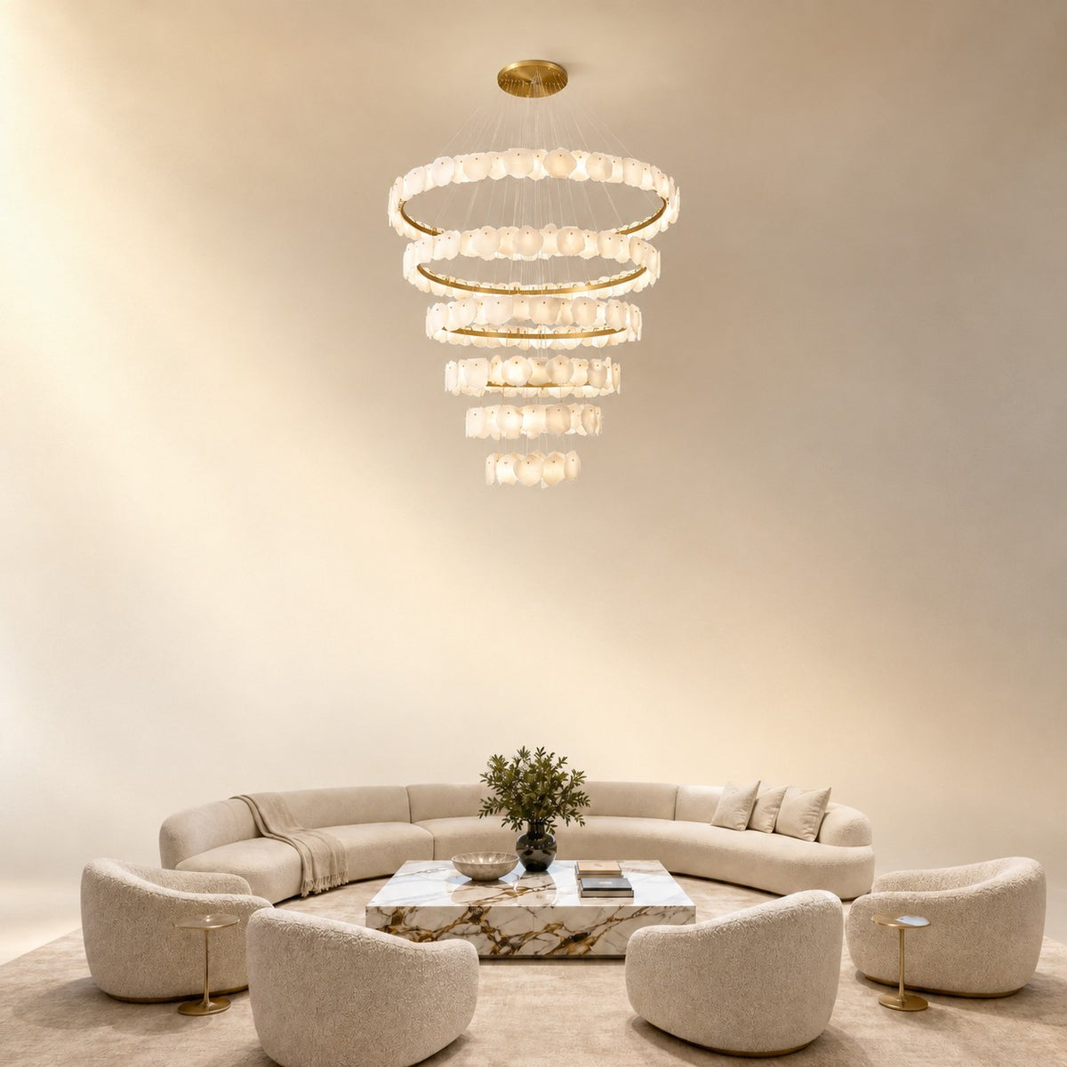 Spiral Alabaster Chandelier – Gold & White 4‑6 Layer Luxury Ceiling Light