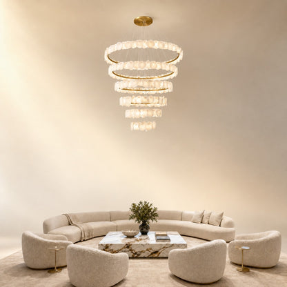 Spiral Alabaster Chandelier – Gold & White 4‑6 Layer Luxury Ceiling Light