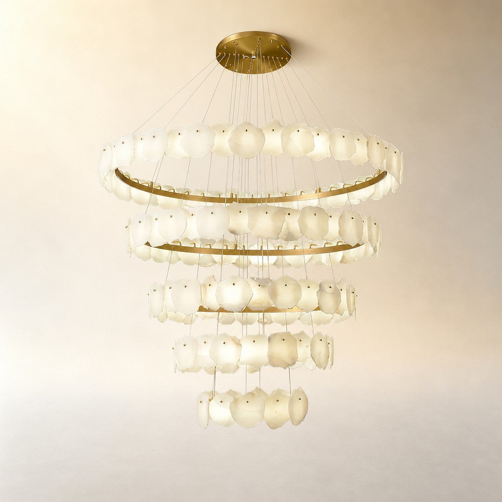 Spiral Alabaster Chandelier – Gold & White 4‑6 Layer Luxury Ceiling Light