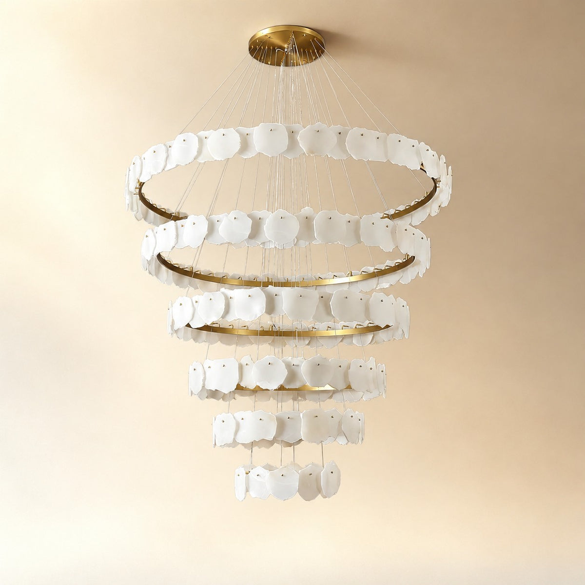 Spiral Alabaster Chandelier – Gold & White 4‑6 Layer Luxury Ceiling Light