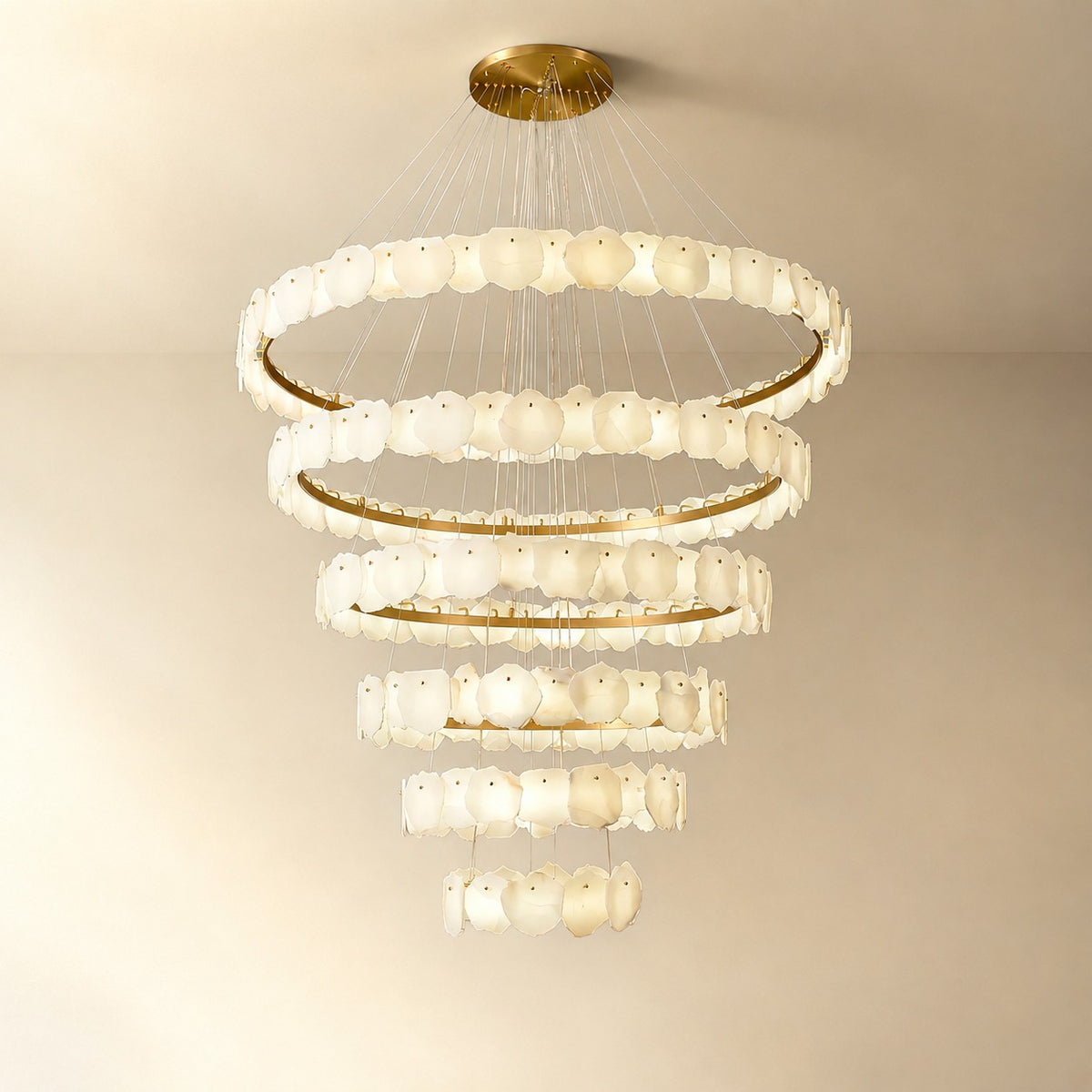 Spiral Alabaster Chandelier – Gold & White 4‑6 Layer Luxury Ceiling Light