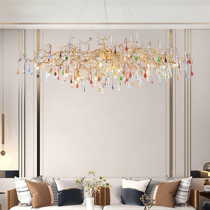 Colorful Raindrop Brass Branch Chandelier