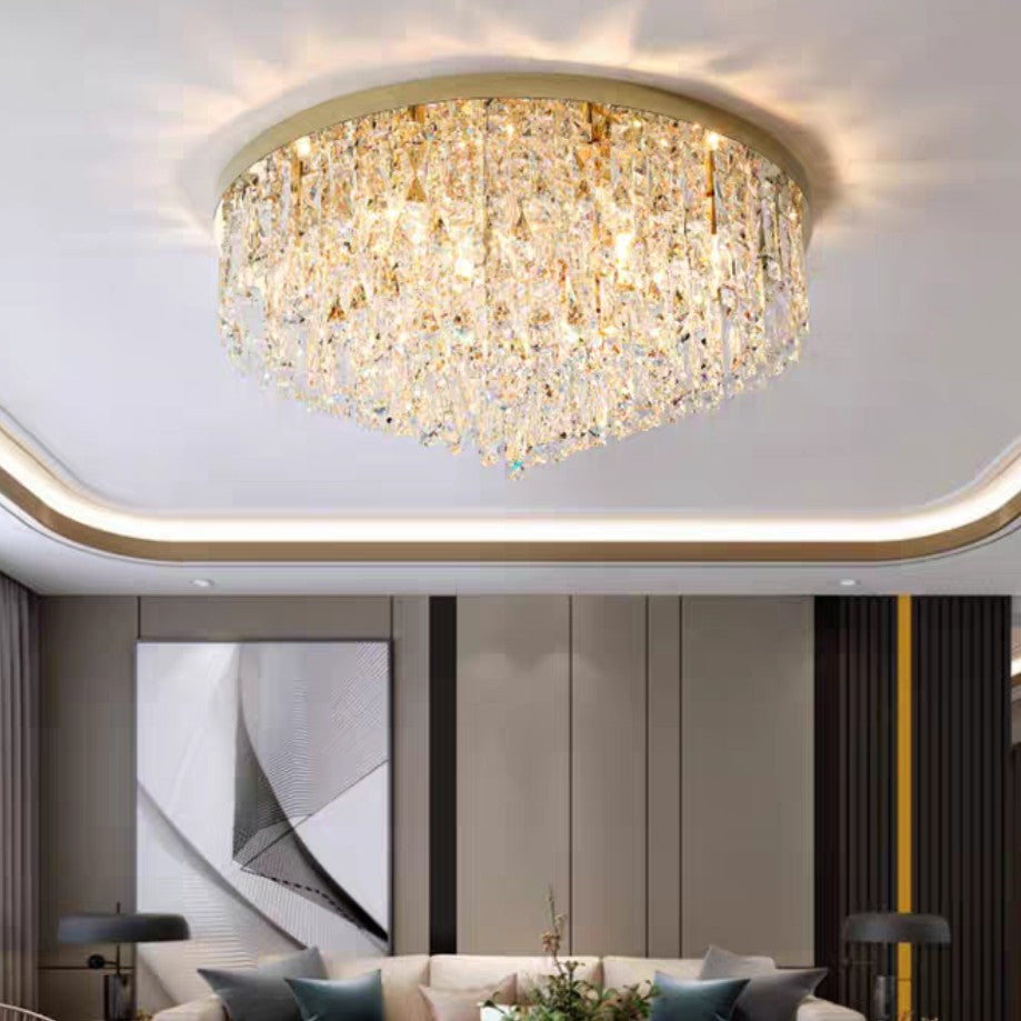 Oversize Luxury Flush Mount Crystal Chandelier for Living Room/Bedroom