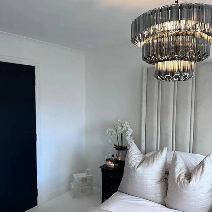 Modern Art Design 4/7-Light Smoky Gray/Clear Layered Glass Chandelier