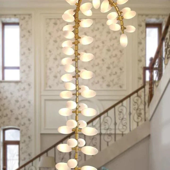 Nordic Art Long Magnolia alba Glass Ceiling Chandelier  for Staircase/Hallway/Entryway Light Fixture