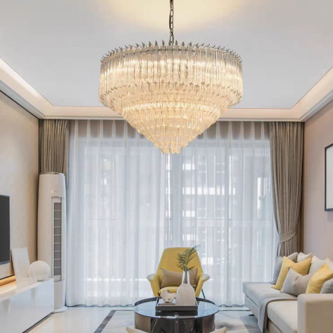 Multi-Tier Modern Light Luxury Crystal Rods Pendant Chandelier for Living Room/Bedroom/Foyer/Entrys