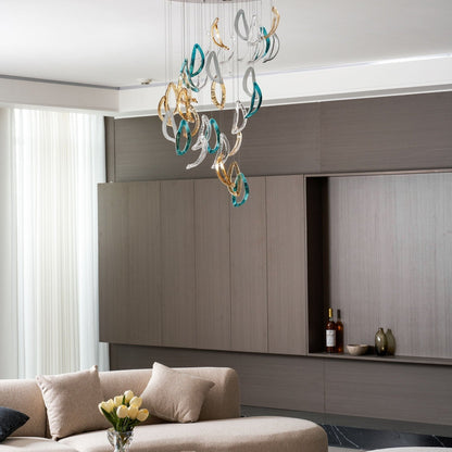 Galaxy Aqua Ripple Glass Meteor Shower Crystal Spiral Chandelier