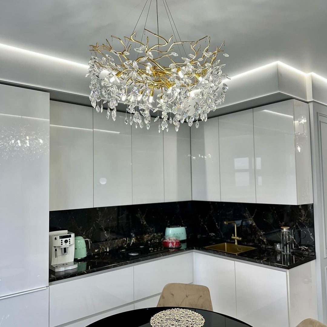 French Branch Crystal Chandelier with Elegant Crystal Leaves