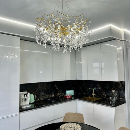 French Branch Crystal Chandelier with Elegant Crystal Leaves