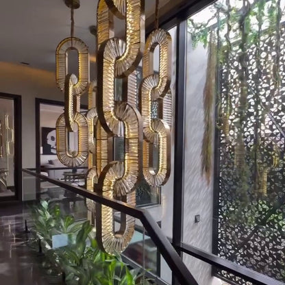 Luxury Crystal and Metal Chain Pendant Chandelier for High Ceilings with Modern Finish