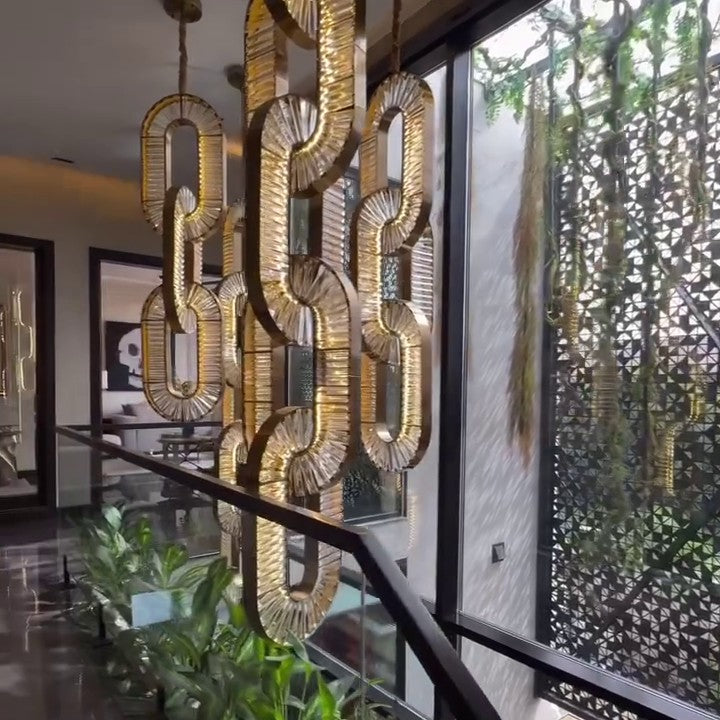 Luxury Crystal and Metal Chain Pendant Chandelier for High Ceilings with Modern Finish