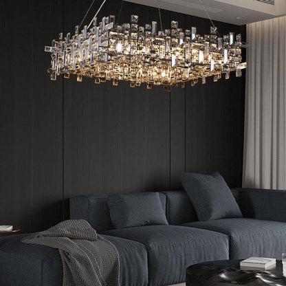 Art Irregular Block Collection Crystal Pendant Chandelier Suit for Living/Dining Room