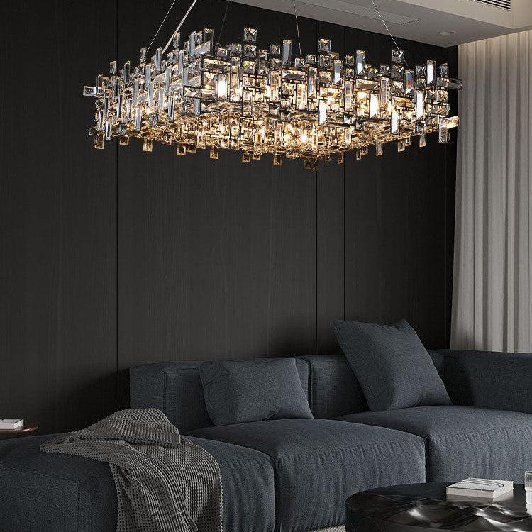 Art Irregular Block Collection Crystal Pendant Chandelier Suit for Living/Dining Room