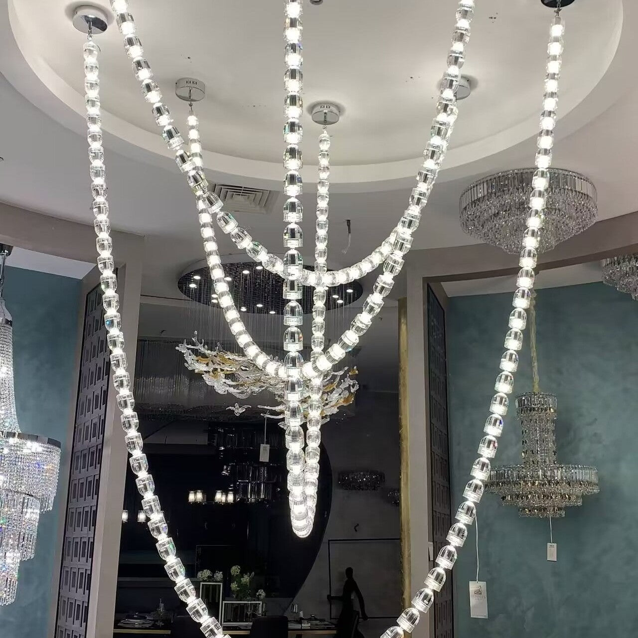 Modern Crystal Bullet  Necklace Chain Chandelier for Living Room/Staircase/Foyer/Hotel/Restaurant