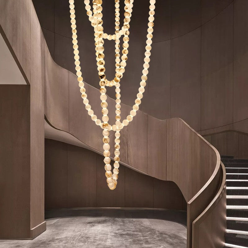 Modern LED Natural Alabaster Globes Beads Hanging Chandelier Indoor Lighting Fixture