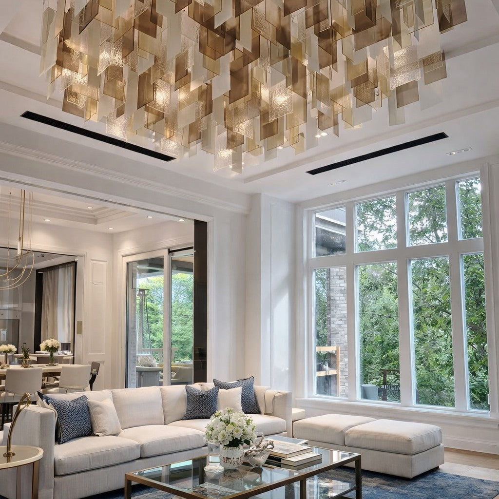 Modern Layered Textured Glass Panel Ceiling Light for Hotel Lobby/Living Room