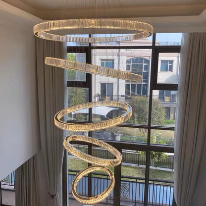 Modern Front Entryway Chandelier 5/6/7 Rings Crystal Gold/ Chrome Finish Ceiling Lamp