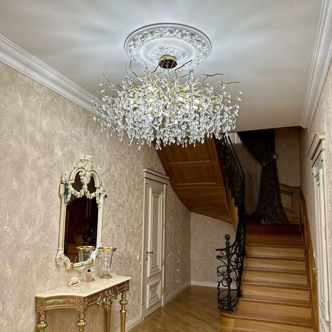 French Branch Crystal Chandelier with Elegant Crystal Leaves