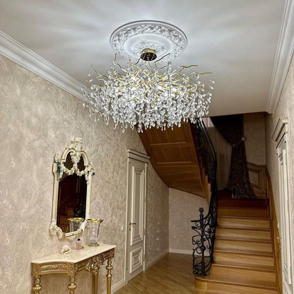 French Branch Crystal Chandelier with Elegant Crystal Leaves