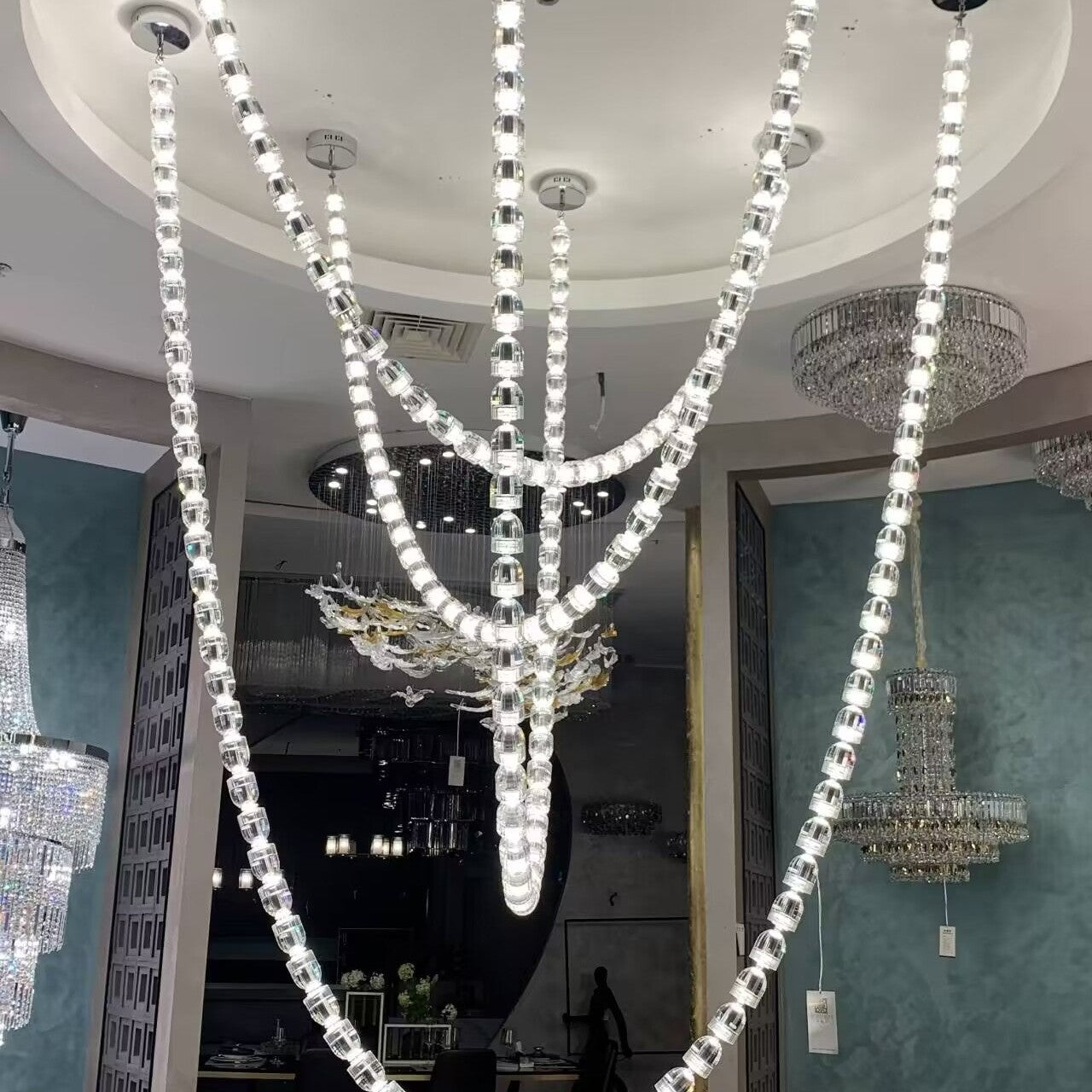 Modern Crystal Bullet  Necklace Chain Chandelier for Living Room/Staircase/Foyer/Hotel/Restaurant
