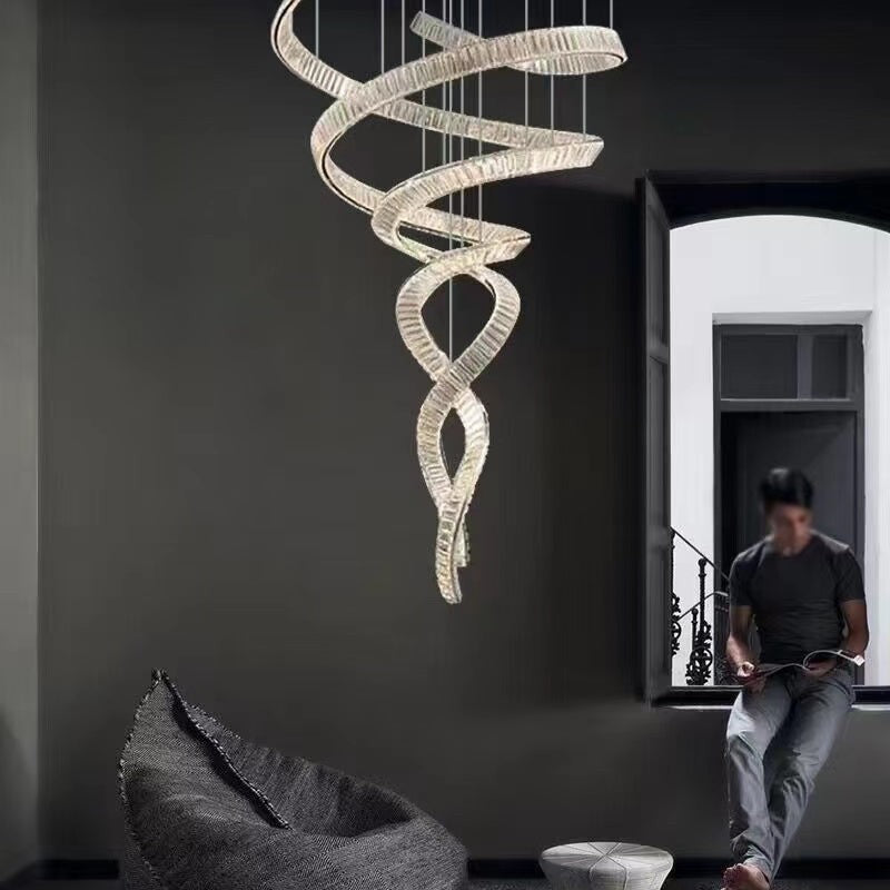 Designer Foyer Living Room Ceiling Light Fixture Stylish Spiral Crystal Chandelier