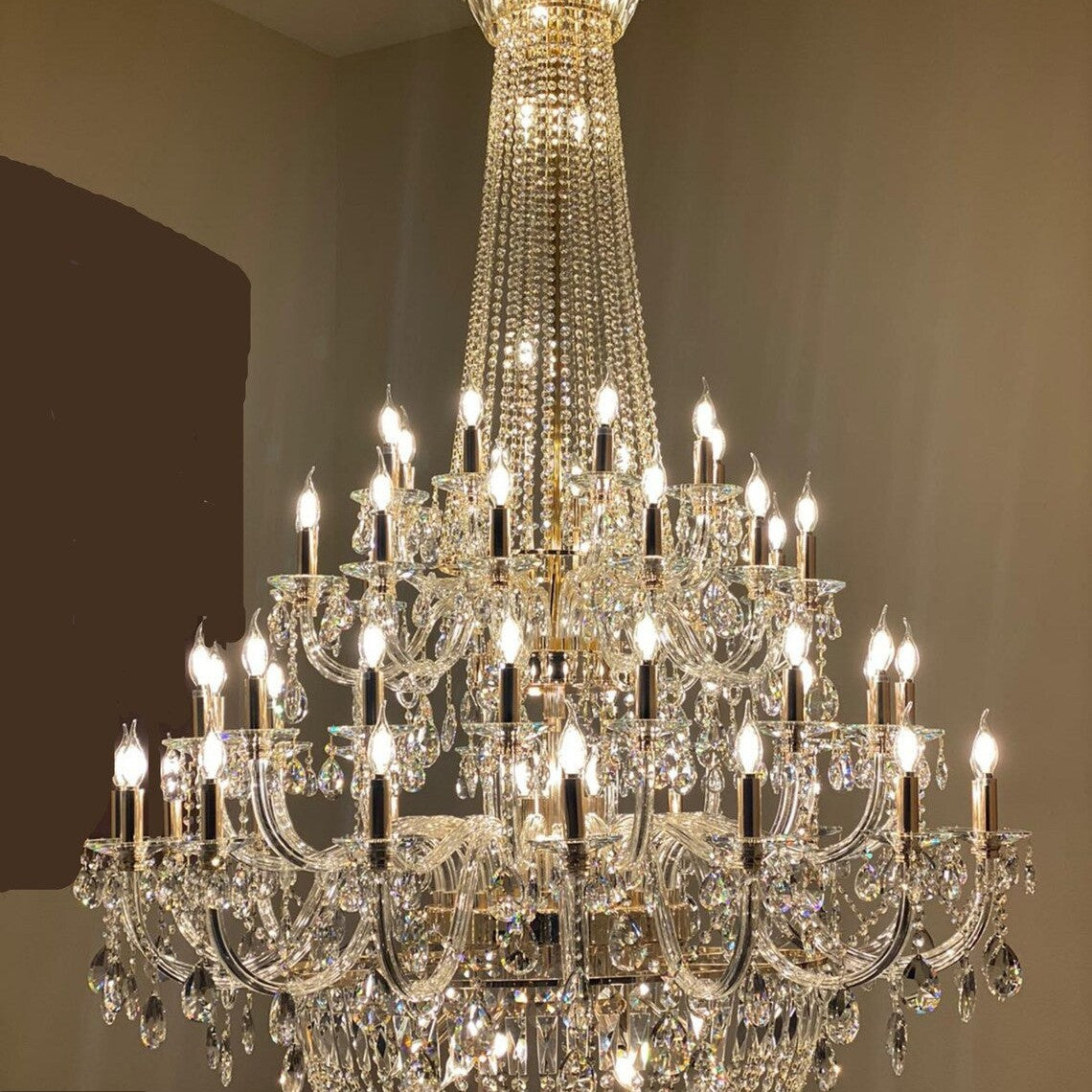 Extra Large European-style Multi-layers Candle Luxury Crystal Chandelier Gold Art Foyer/Staircase Decorative Light Fixture