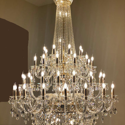 Extra Large European-style Multi-layers Candle Luxury Crystal Chandelier Gold Art Foyer/Staircase Decorative Light Fixture