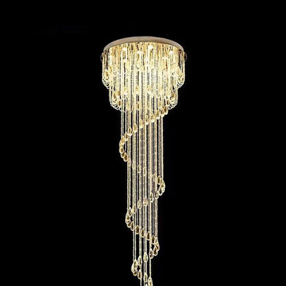 Oversized Modern Cascade Spiral Crystal Staircase Chandelier For Duplex Building