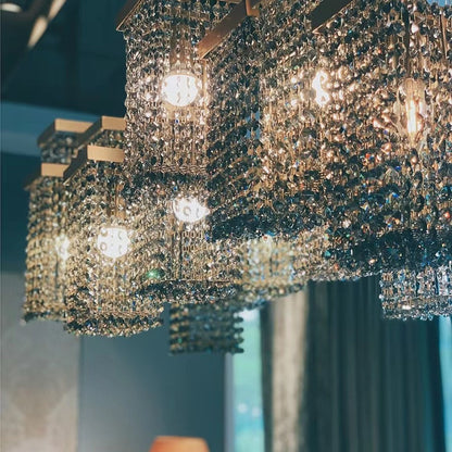 Post-Modern Light Luxury Rectangular Crystal Pendant Chandelier for Dining / Living Room / Kitchen Island
