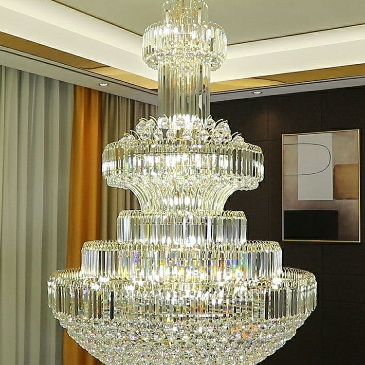 Modern Gold Foyer Extra Large Crystal Chandeliers Round Luxury Ceiling Light Fixture