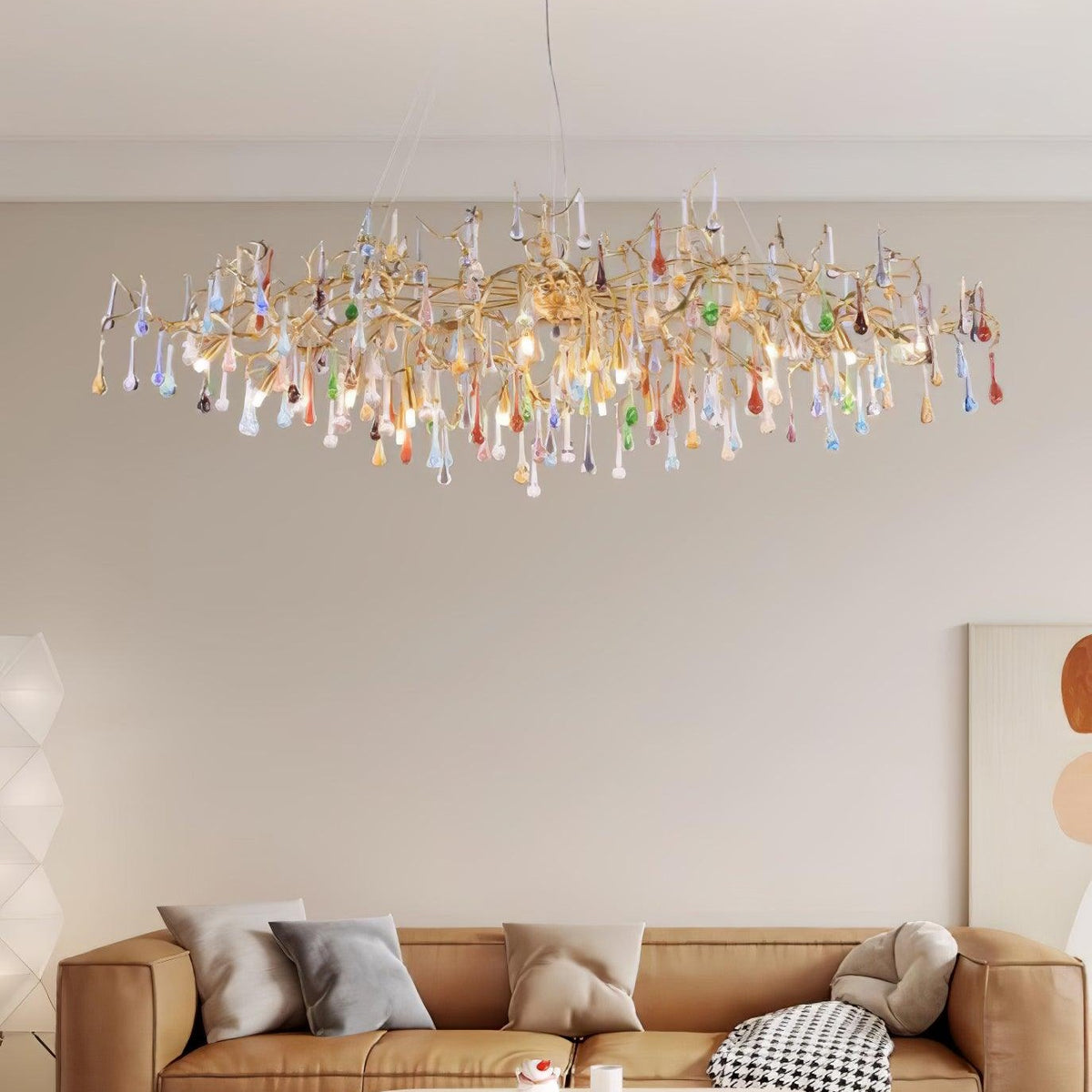 Colorful Raindrop Brass Branch Chandelier