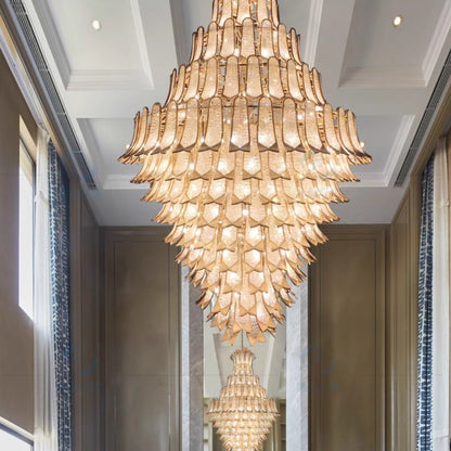 Extra Large Luxury Multi-tier Gold Pendant Glass Chandelier for Stairs/Large High-ceiling Room