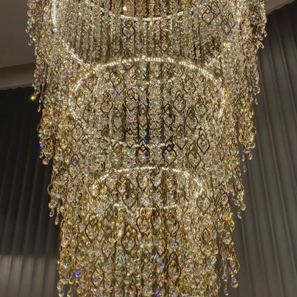 Modern Round 5-Layer Crystal Tassel Chandelier for Villa/Staircase/Foyer/Living Room