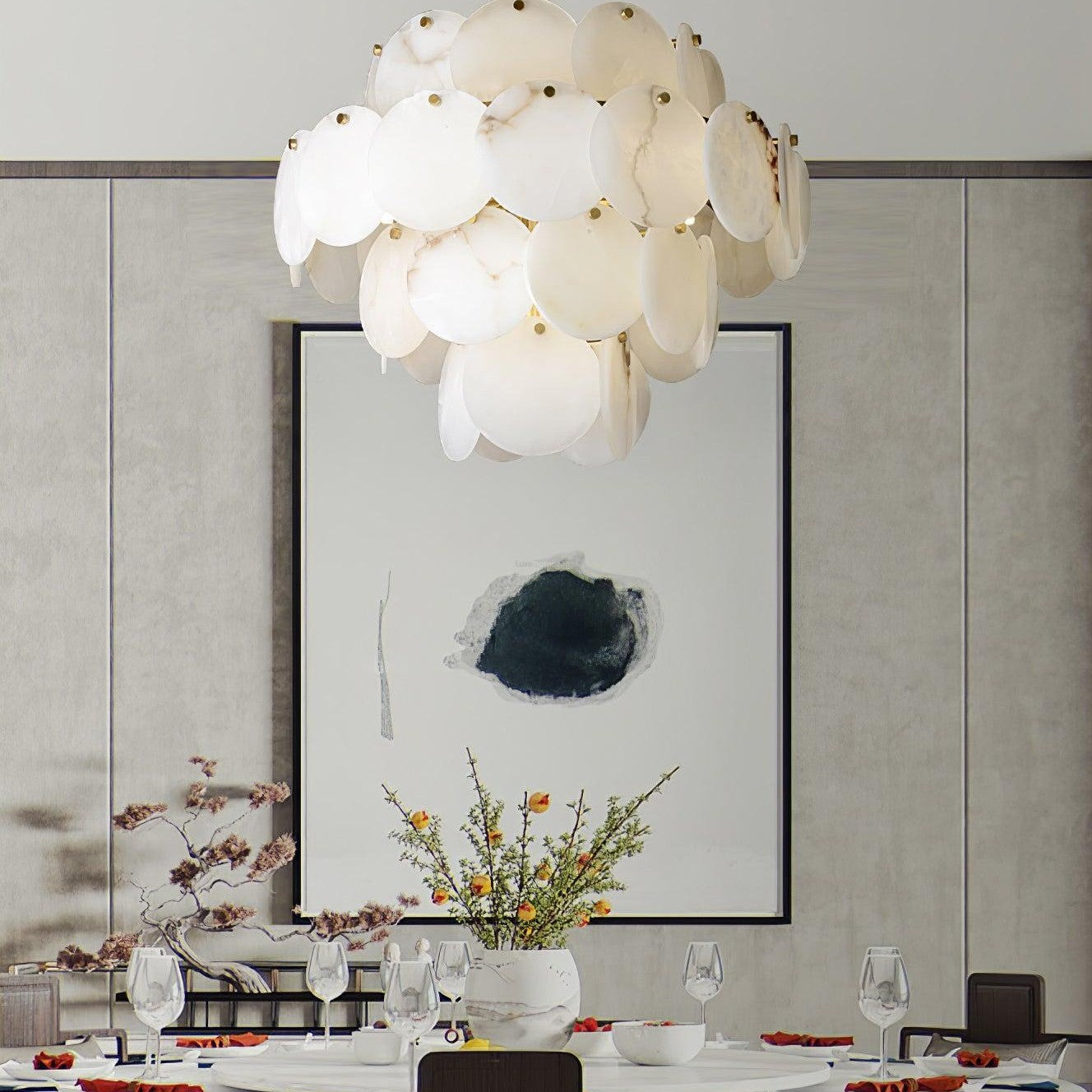 Alabaster Shell Brass Chandelier with 2/3/4/5/6 layer