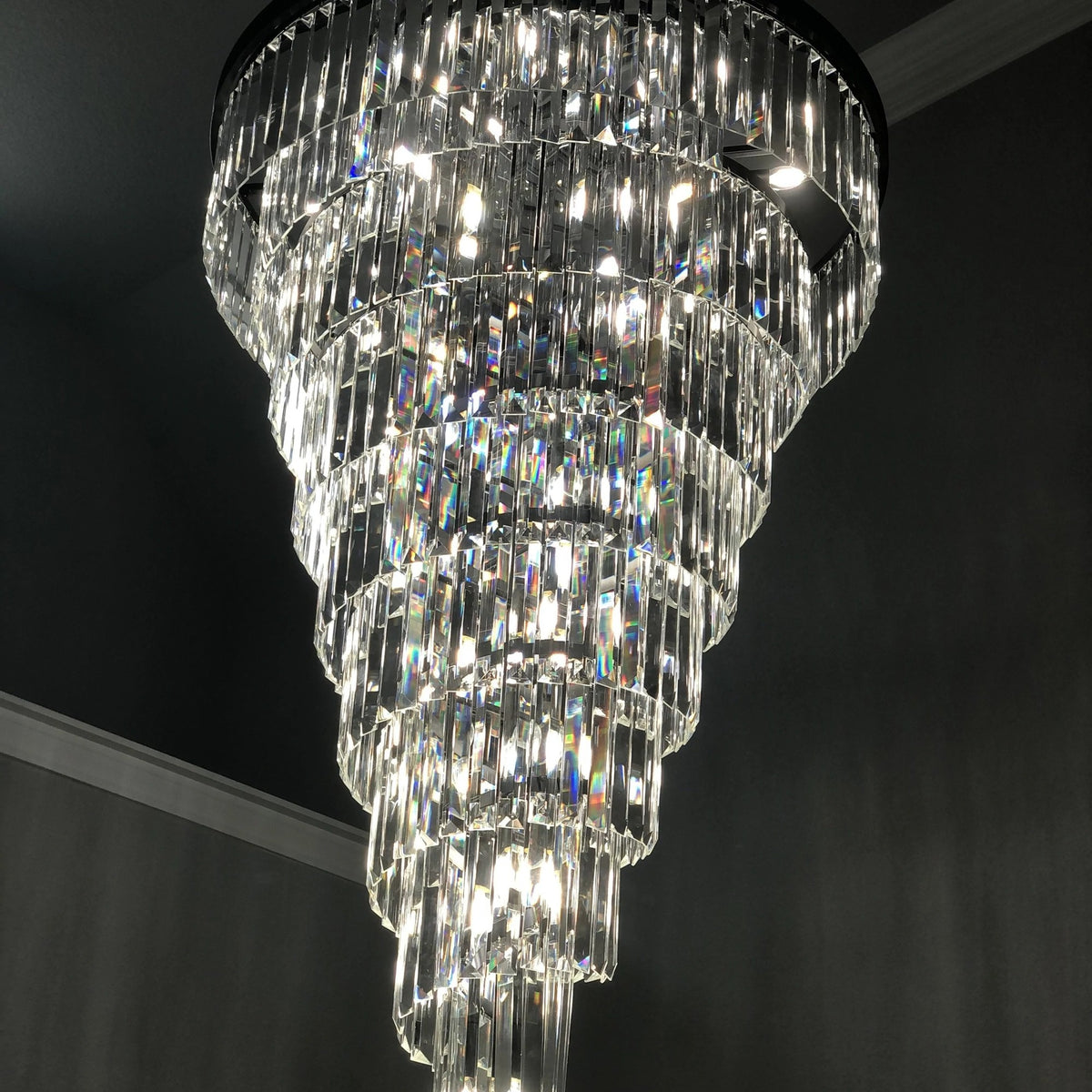 Extra Large Multi-Tiered  Spiral Crystal Chandelier In Black Finish