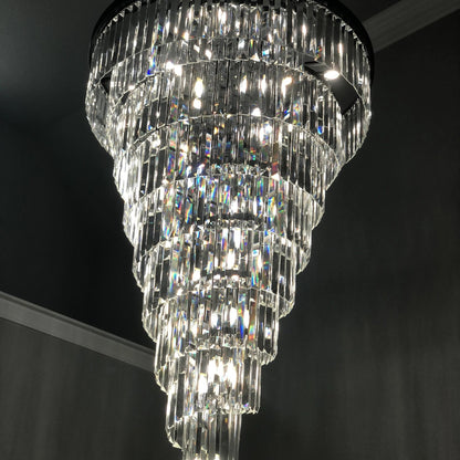 Extra Large Multi-Tiered  Spiral Crystal Chandelier In Black Finish