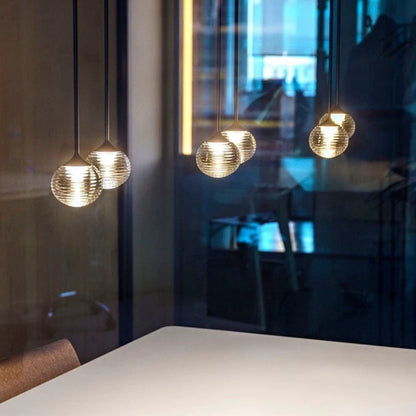 Nordic Minimalist Clear Ribbed Glass Globe Pendant Light