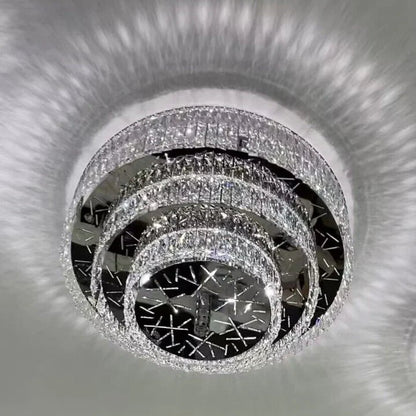 Oversized Modern Creative Flush Mount Round Multi-layers Crystal Pendant Chandelier for Living/Dining Room/Hallway