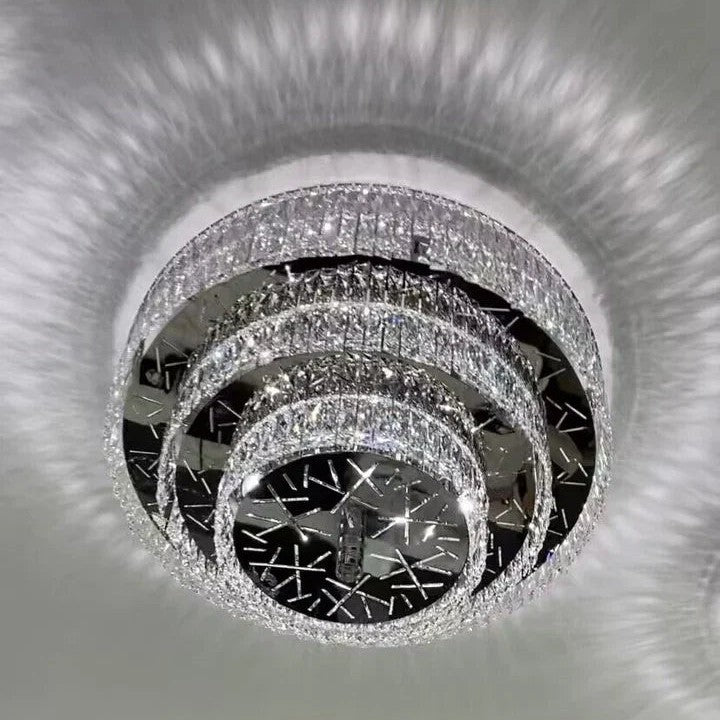 Oversized Modern Creative Flush Mount Round Multi-layers Crystal Pendant Chandelier for Living/Dining Room/Hallway