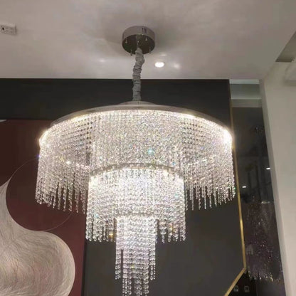 Crystal Chandelier Silver Finish Ceiling Mount Light Fixture for Living Room Dining Room