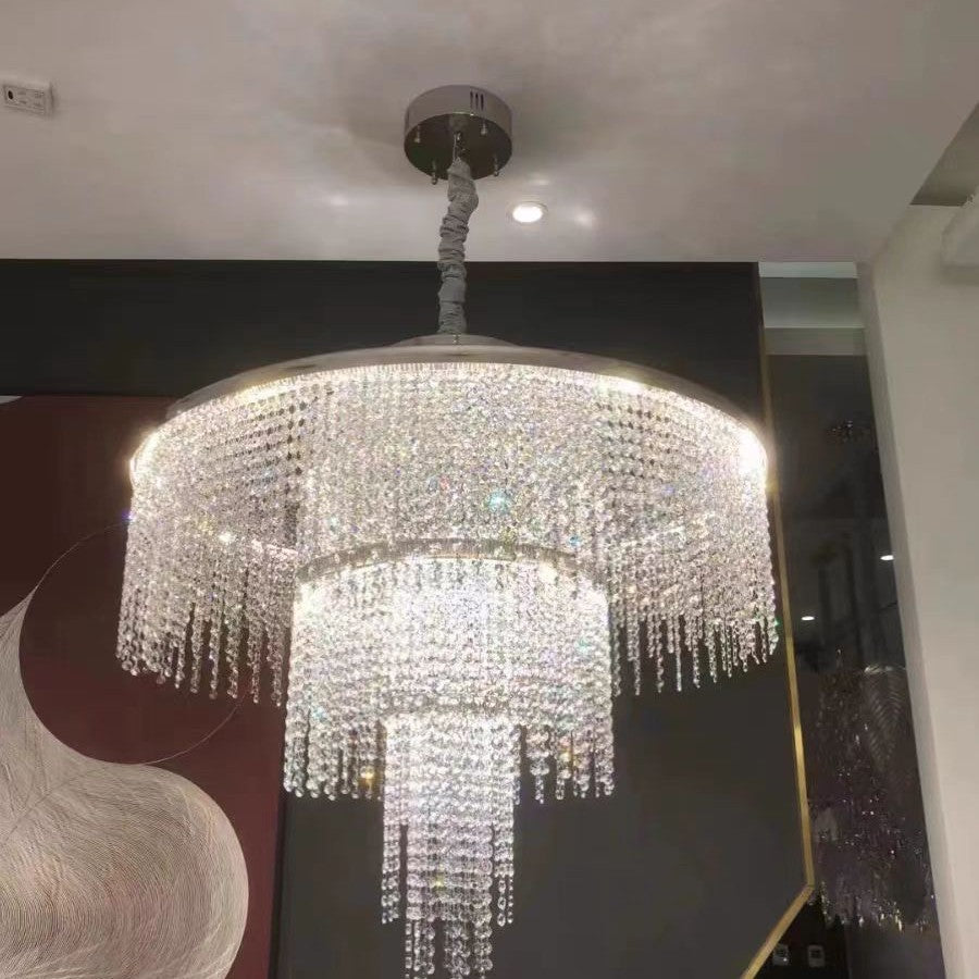 Crystal Chandelier Silver Finish Ceiling Mount Light Fixture for Living Room Dining Room