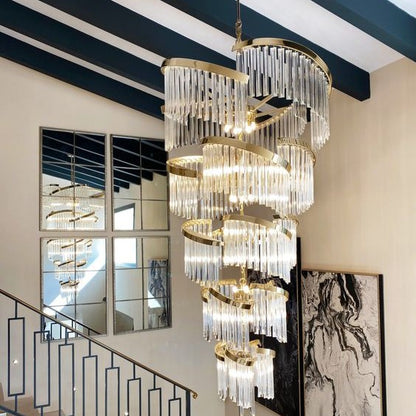 Oversized Modern Designer Creative Multi-tiered Luxury Spiral Crystal Chandelier For High-ceiling Foyer/Entryway/Hallway