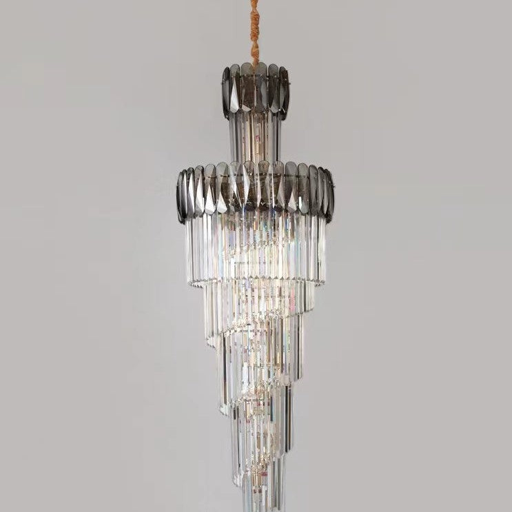 Luxury Extra Large Foyer Spiral Staircase Chandelier Long Crystal Ceiling Light Fixture