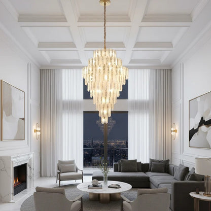 Modern Feather Crystal Chandelier in Chrome/Gold Finish for High/Low-ceiling