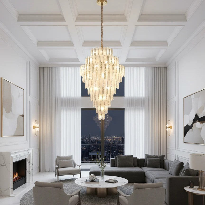 Modern Feather Crystal Chandelier in Chrome/Gold Finish for High/Low-ceiling