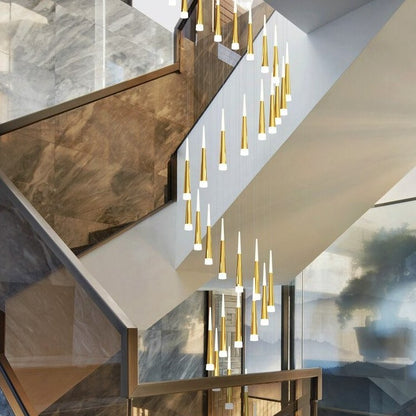 Denise Golden/Black LED Hanging Meteor Rain Staircase Chandelier