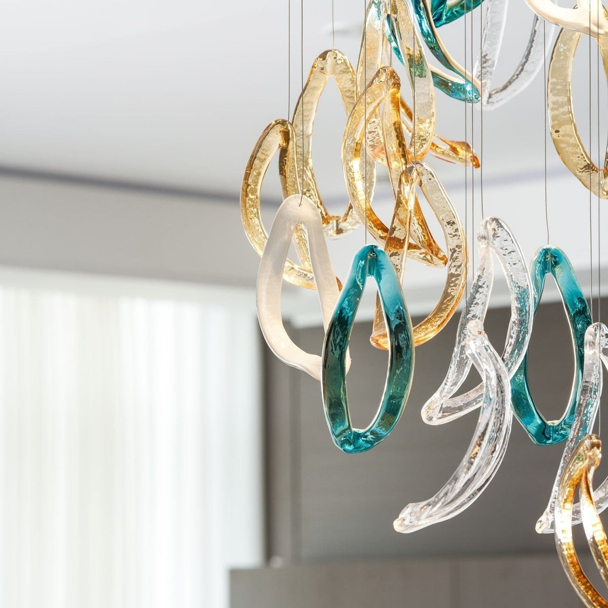 Galaxy Aqua Ripple Glass Meteor Shower Crystal Spiral Chandelier