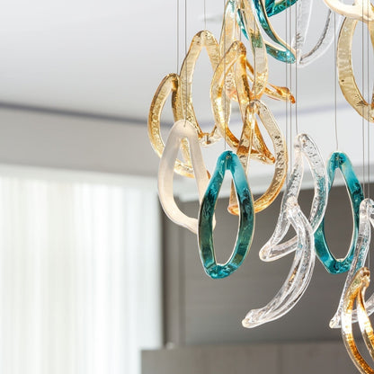 Galaxy Aqua Ripple Glass Meteor Shower Crystal Spiral Chandelier