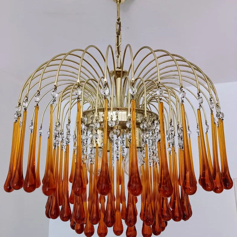 Vintage – Murano Teardrops Chandelier – 70s – Pink prisms