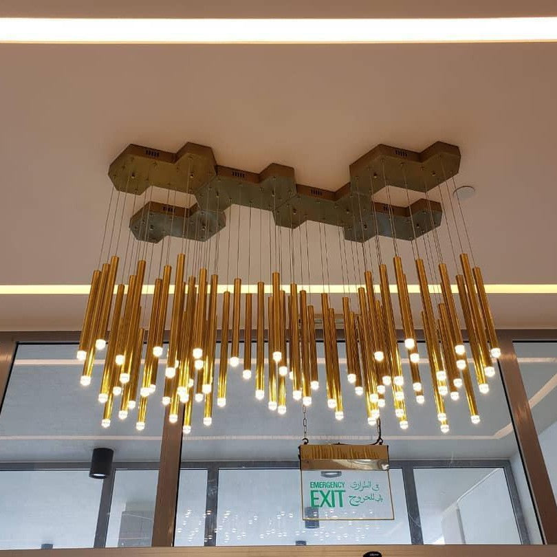 Bellini Rectangular Tri-Tone Tubular Pendant Light Chandelier
